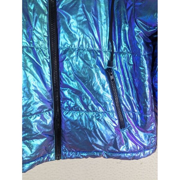 Club Exx Puffer Jacket Metallic Rave Mermaid Hooded Dancing Clubbing Medium - Picture 2 of 6
